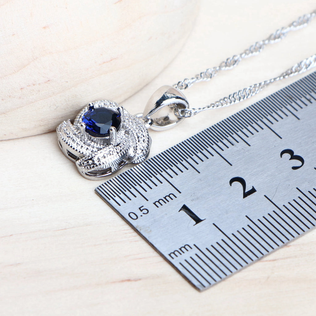 Real Blue Jewelry Set – Elegant Crystal Necklace and Earrings – 925 Sterling Silver