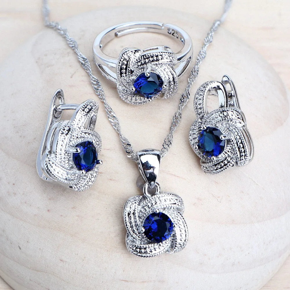 Real Blue Jewelry Set – Elegant Crystal Necklace and Earrings – 925 Sterling Silver