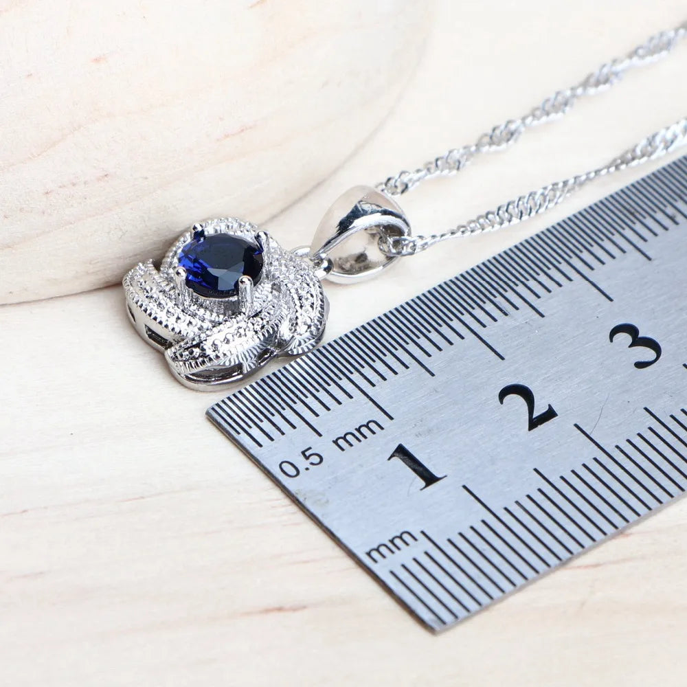 Real Blue Jewelry Set – Elegant Crystal Necklace and Earrings – 925 Sterling Silver