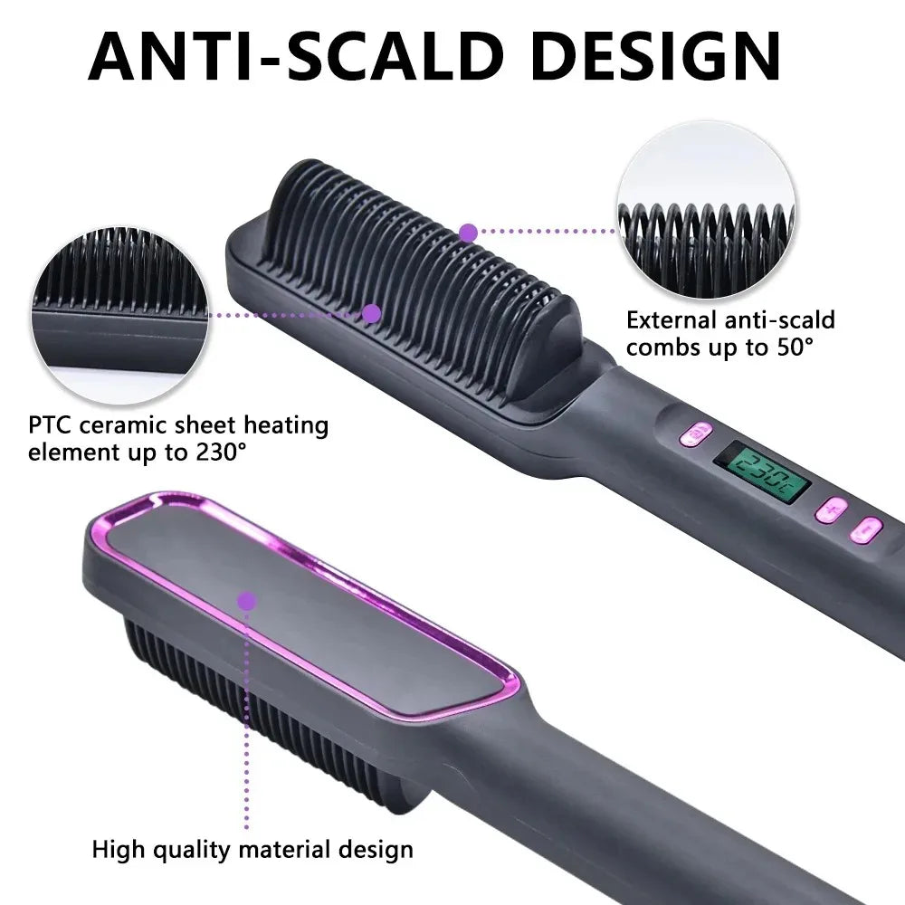 Anti-Scald Electric Hair Straightener Brush with Negative Ions