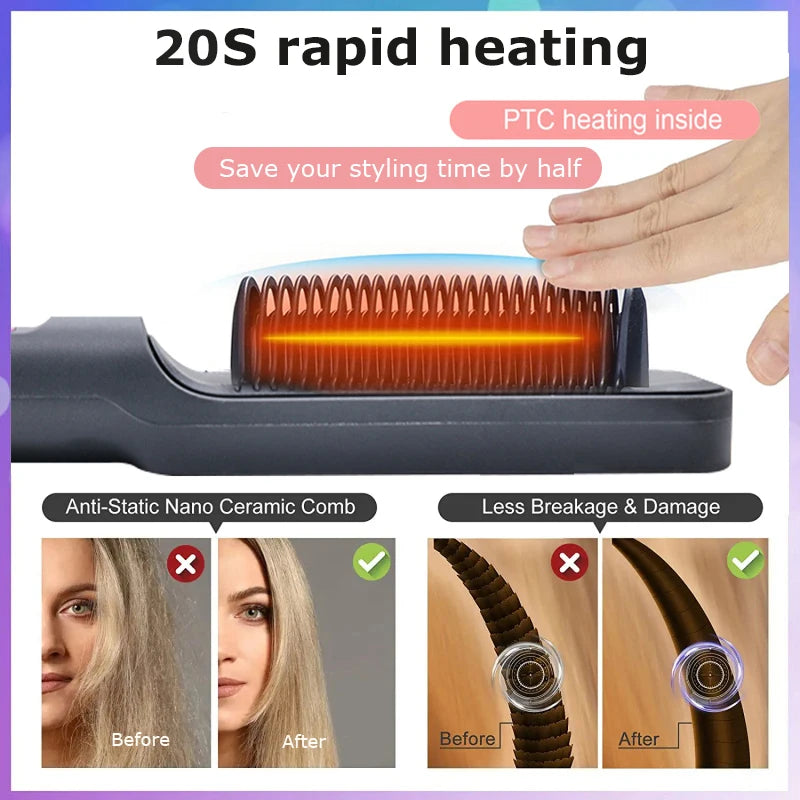 Anti-Scald Electric Hair Straightener Brush with Negative Ions