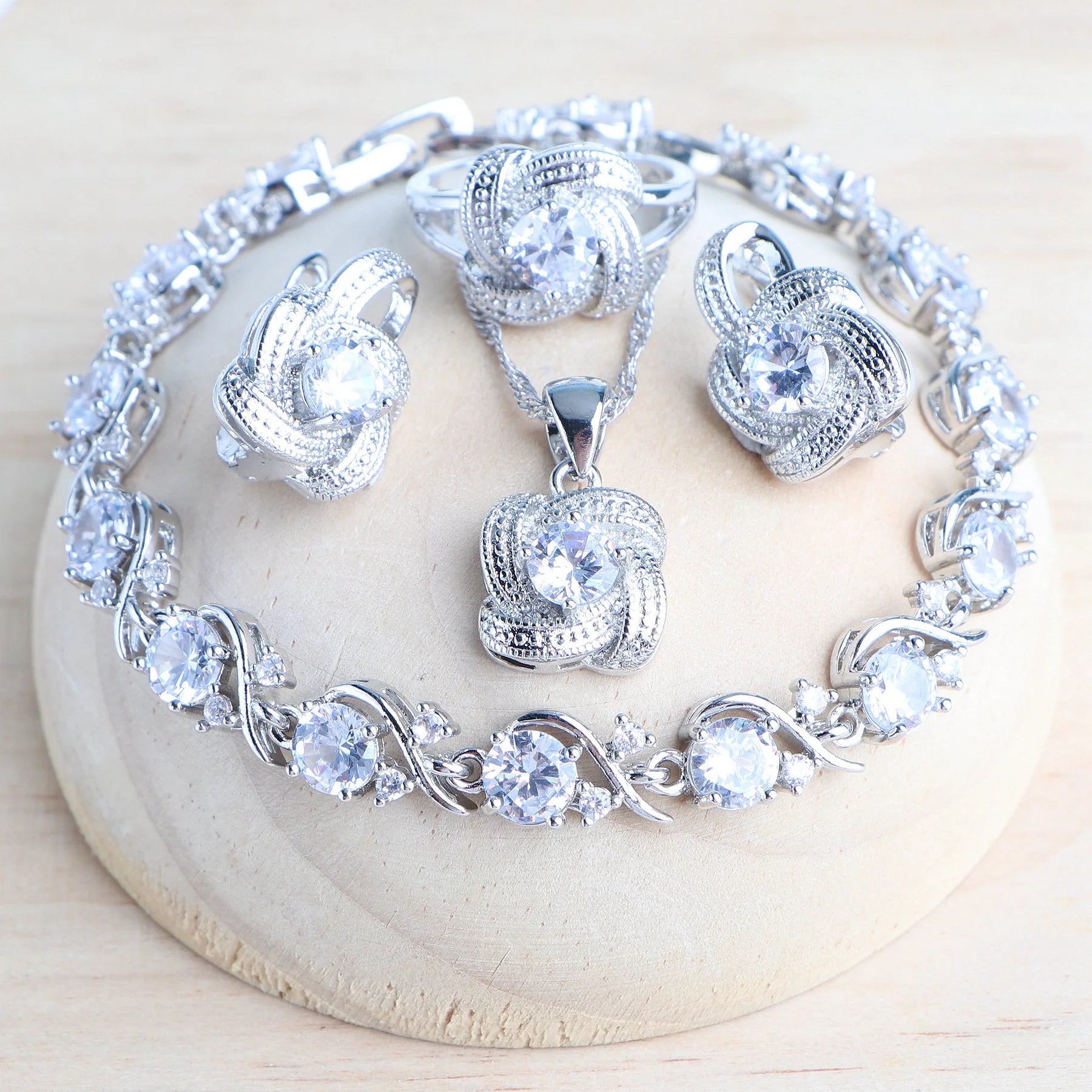 Real Blue Jewelry Set – Elegant Crystal Necklace and Earrings – 925 Sterling Silver