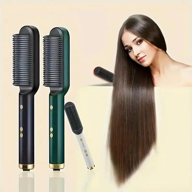 2-in-1 Electric Hair Straightener & Curler Comb – Negative Ions & Fast Heating