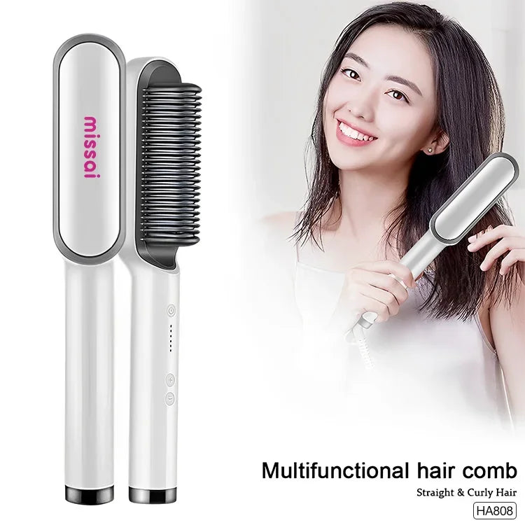 Multifunctional Electric Hair Straightener Brush – Negative Ions & Professional Results at Home