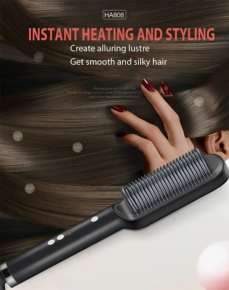 Multifunctional Electric Hair Straightener Brush – Negative Ions & Professional Results at Home