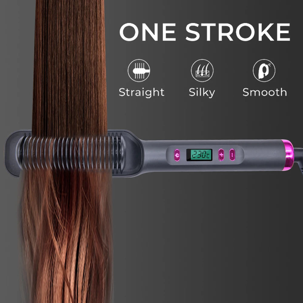 Anti-Scald Electric Hair Straightener Brush with Negative Ions
