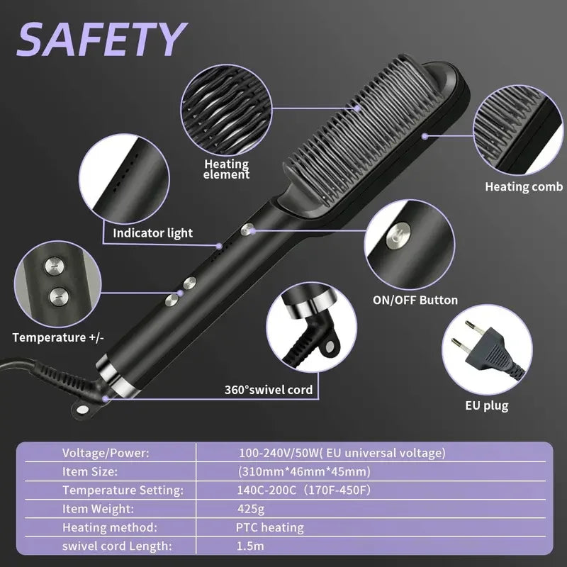 Multifunctional Electric Hair Straightener Brush – Negative Ions & Professional Results at Home