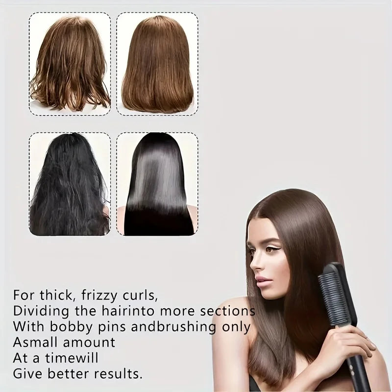 2-in-1 Electric Hair Straightener & Curler Comb – Negative Ions & Fast Heating