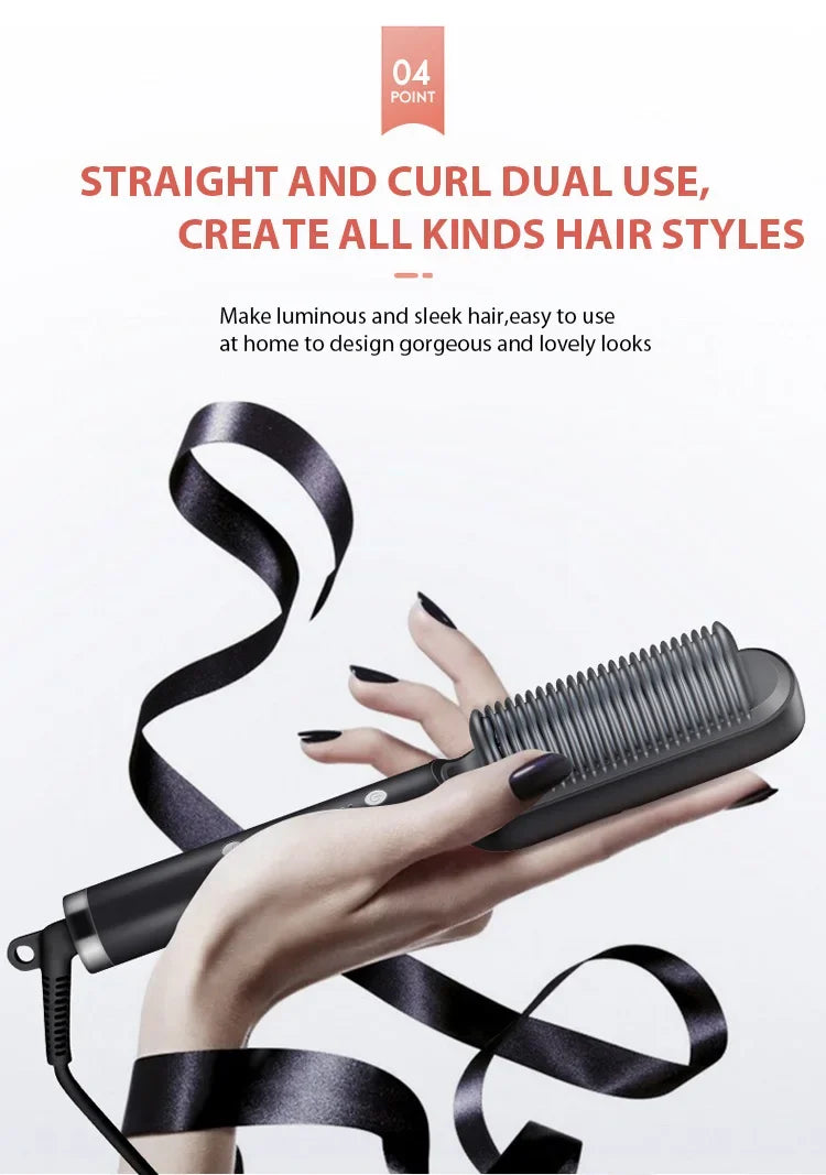 Multifunctional Electric Hair Straightener Brush – Negative Ions & Professional Results at Home