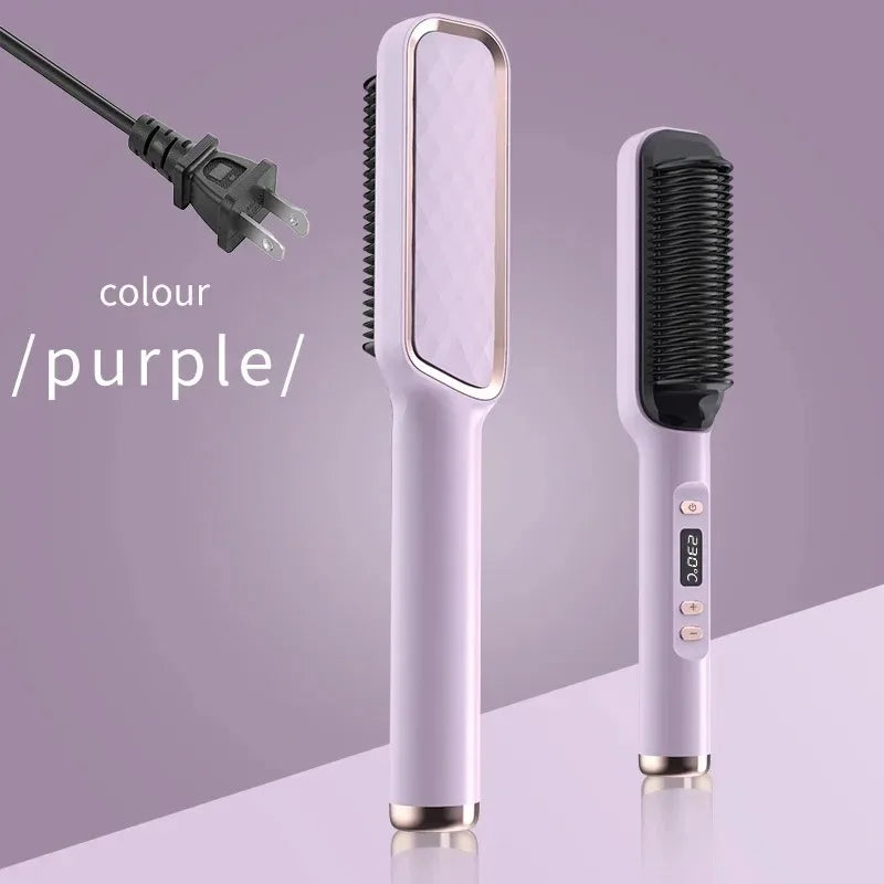 Anti-Scald Electric Hair Straightener Brush with Negative Ions