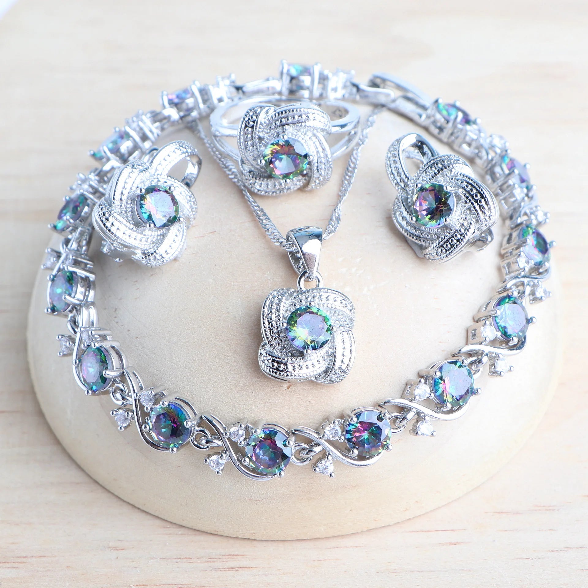 Real Blue Jewelry Set – Elegant Crystal Necklace and Earrings – 925 Sterling Silver