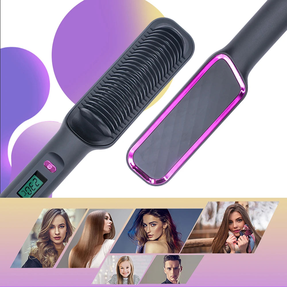 Anti-Scald Electric Hair Straightener Brush with Negative Ions