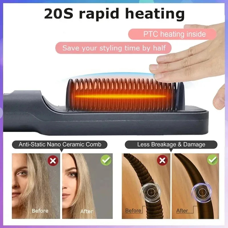 Anti-Scald Electric Hair Straightener Brush with Negative Ions