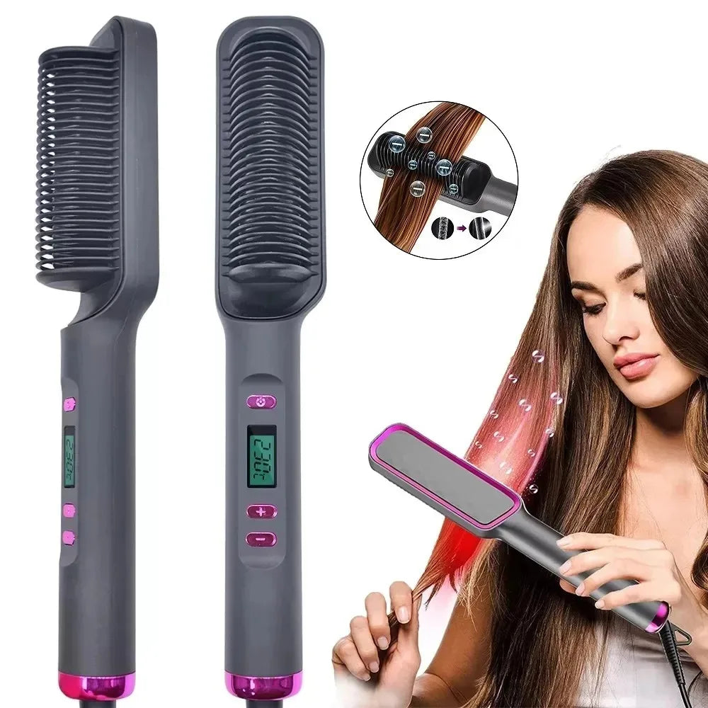 Anti-Scald Electric Hair Straightener Brush with Negative Ions