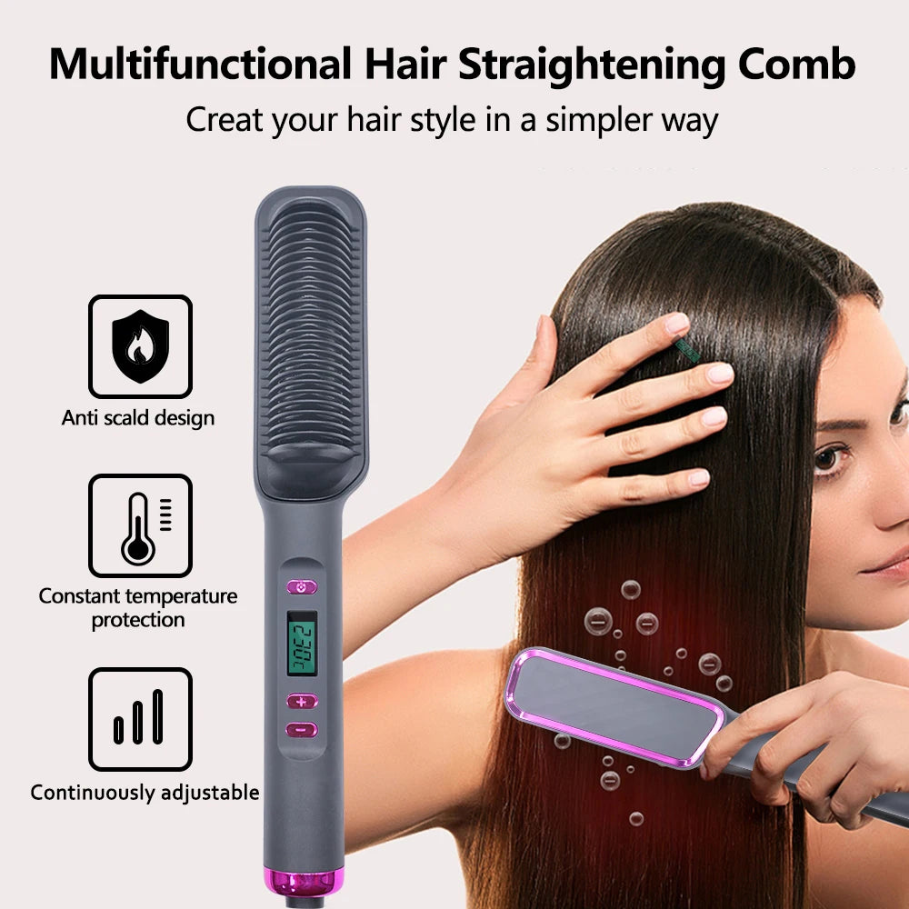 Anti-Scald Electric Hair Straightener Brush with Negative Ions