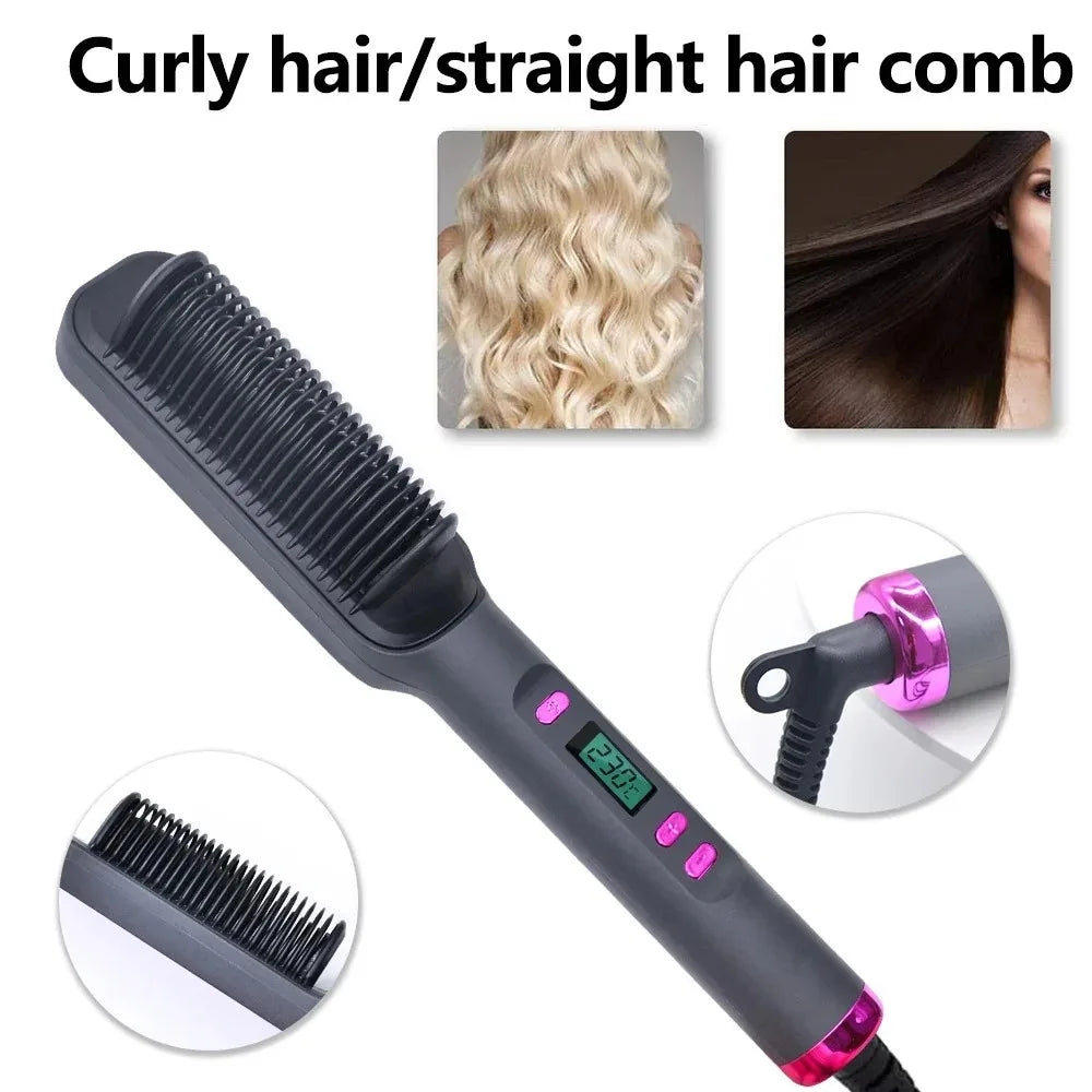 Anti-Scald Electric Hair Straightener Brush with Negative Ions