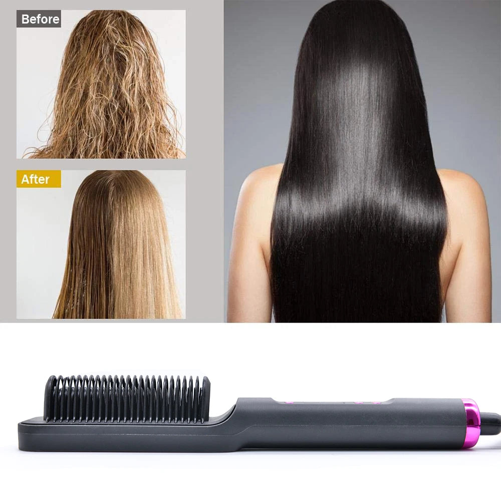 Anti-Scald Electric Hair Straightener Brush with Negative Ions