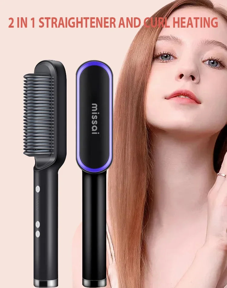 Multifunctional Electric Hair Straightener Brush – Negative Ions & Professional Results at Home