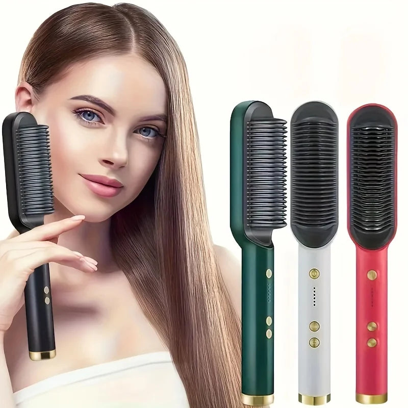 2-in-1 Electric Hair Straightener & Curler Comb – Negative Ions & Fast Heating