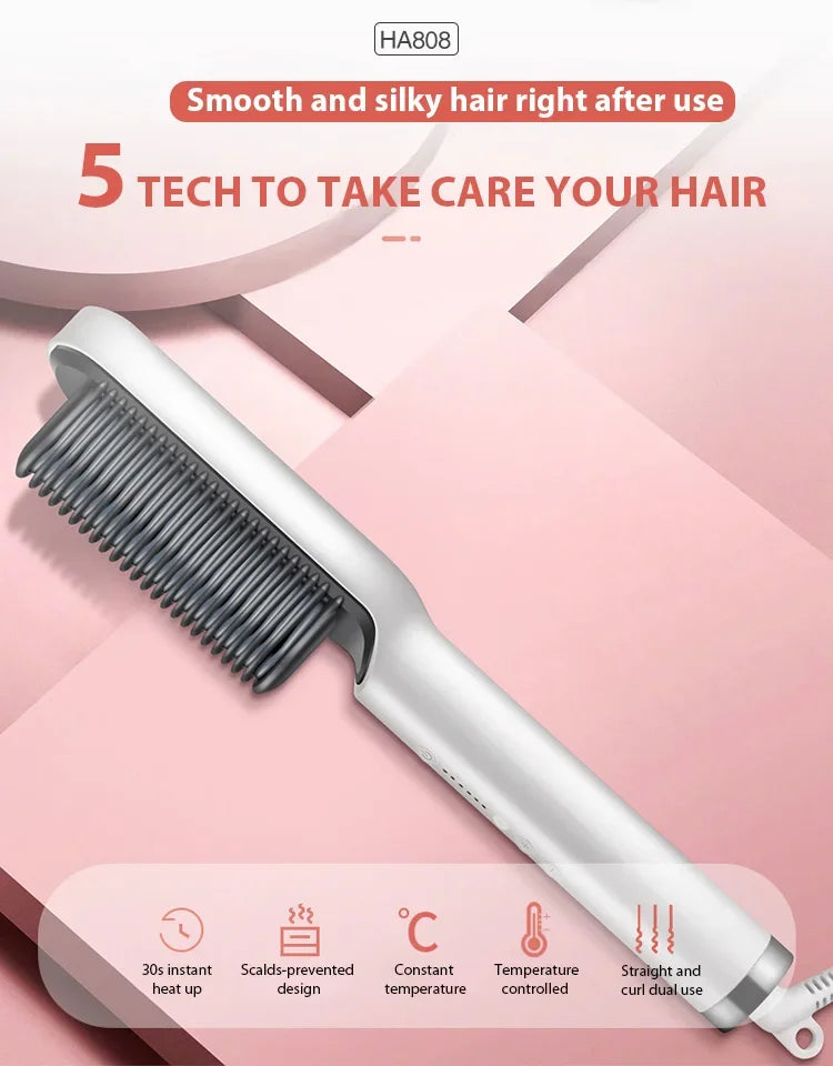 Multifunctional Electric Hair Straightener Brush – Negative Ions & Professional Results at Home
