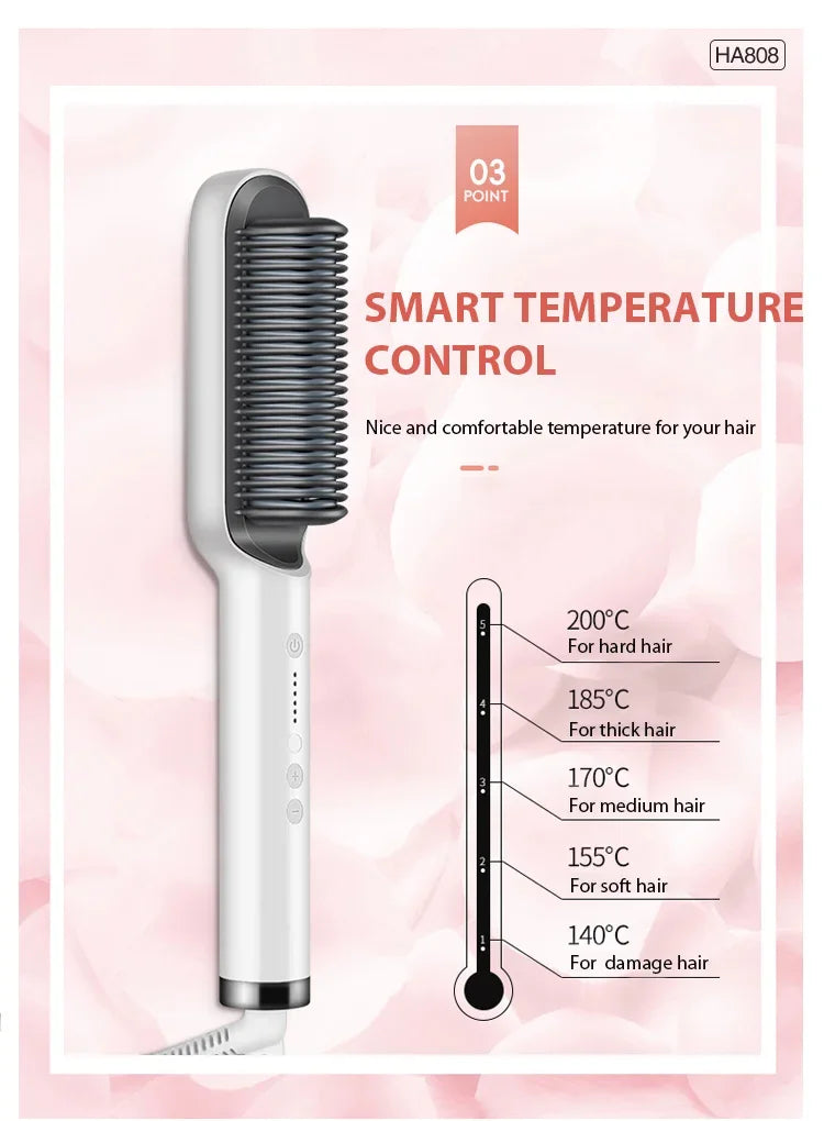 Multifunctional Electric Hair Straightener Brush – Negative Ions & Professional Results at Home