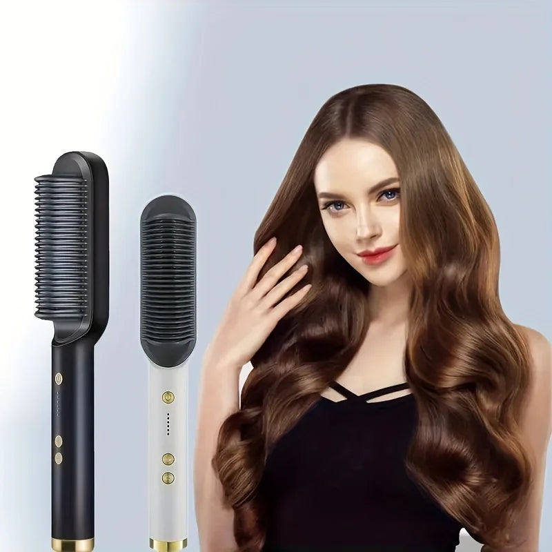 2-in-1 Electric Hair Straightener & Curler Comb – Negative Ions & Fast Heating