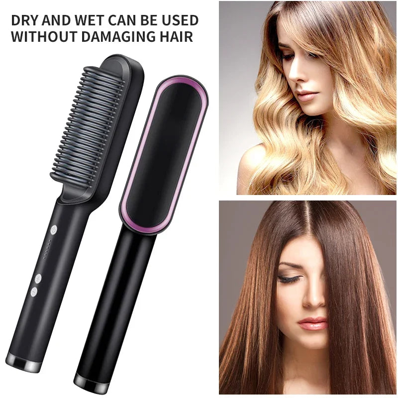 Multifunctional Electric Hair Straightener Brush – Negative Ions & Professional Results at Home
