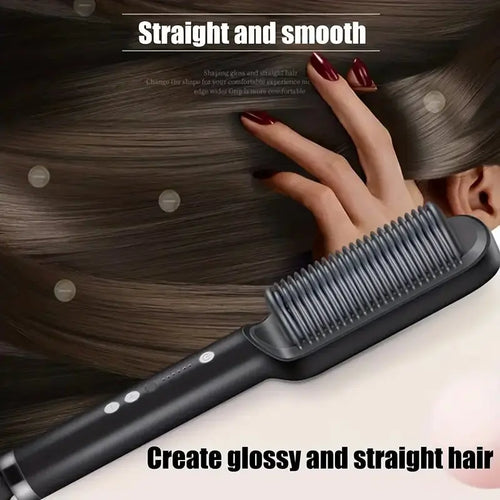 2-in-1 Electric Hair Straightener & Curler Comb – Negative Ions & Fast Heating