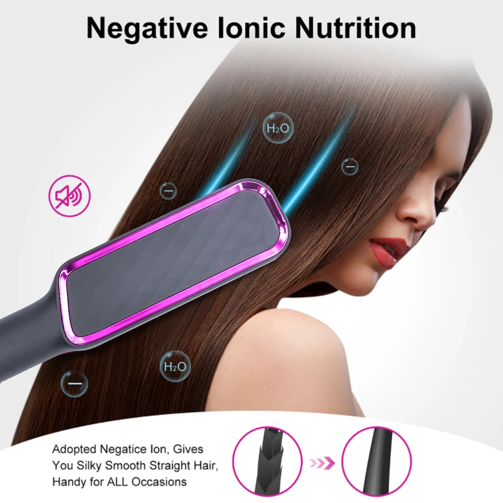 Anti-Scald Electric Hair Straightener Brush with Negative Ions