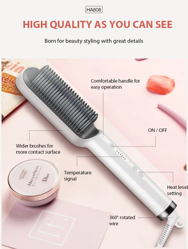 Multifunctional Electric Hair Straightener Brush – Negative Ions & Professional Results at Home