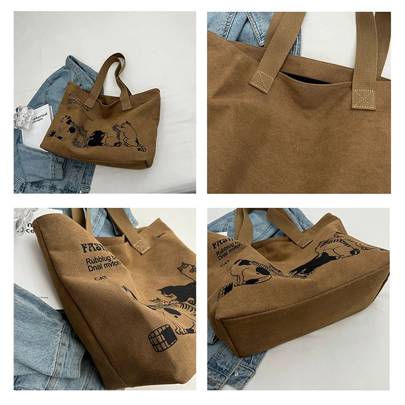 Spacious Canvas Tote Bag with Zipper