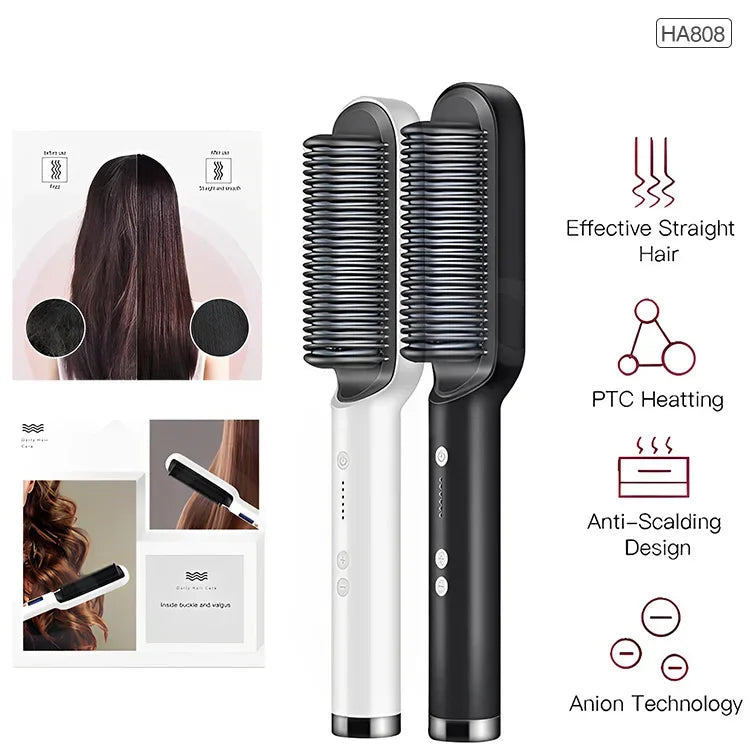 Multifunctional Electric Hair Straightener Brush – Negative Ions & Professional Results at Home
