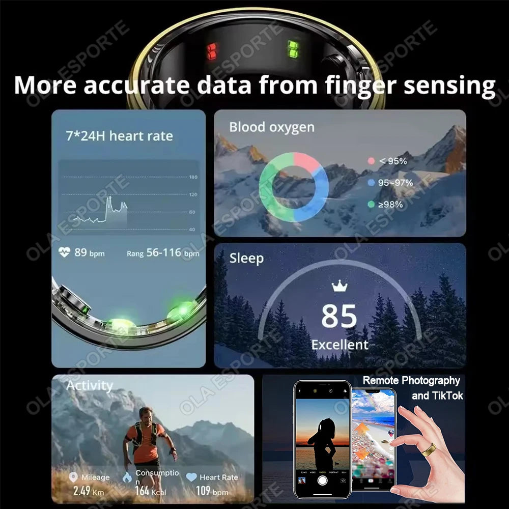 Close-up of NovaRing data interface displaying accurate health metrics from finger sensing technology.