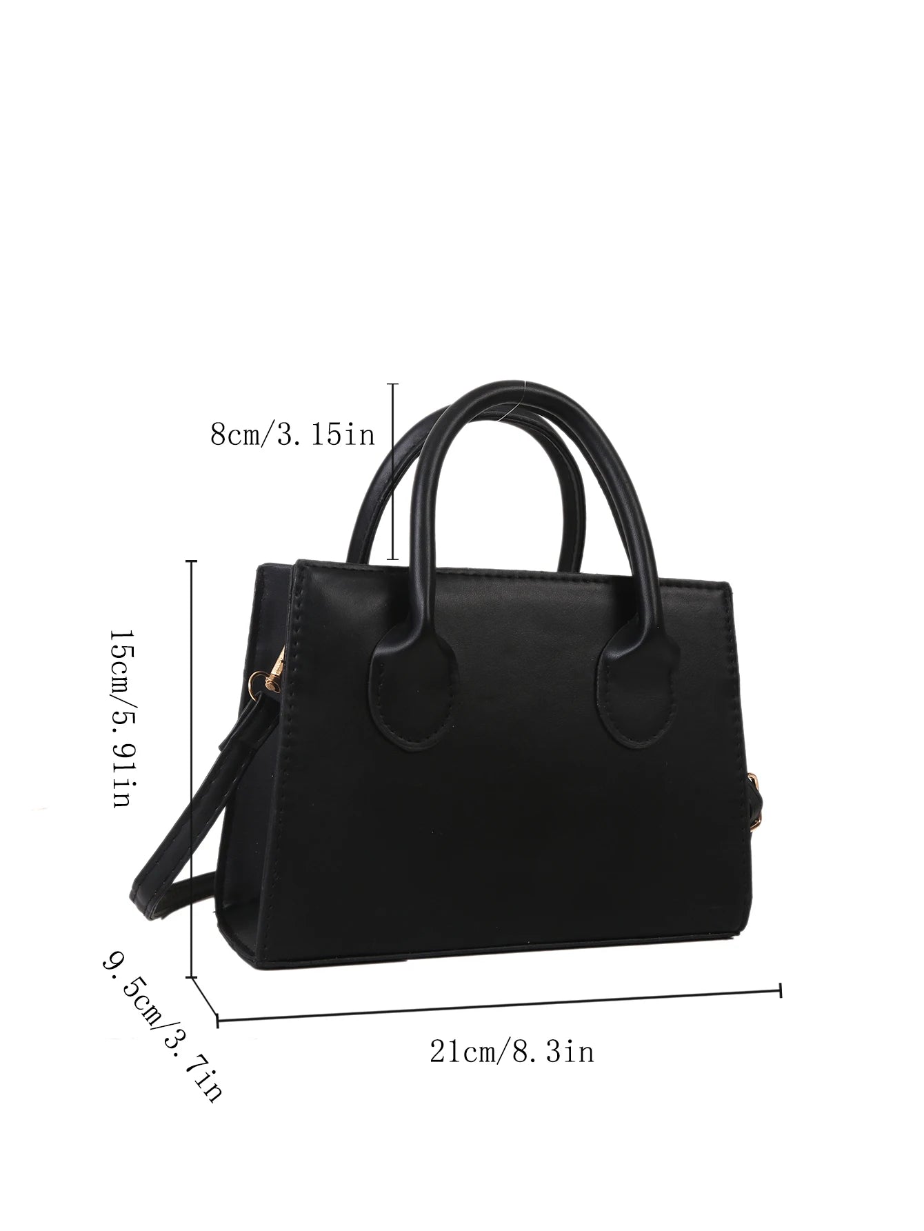 Open view of the black handbag interior revealing organized compartments and lining.