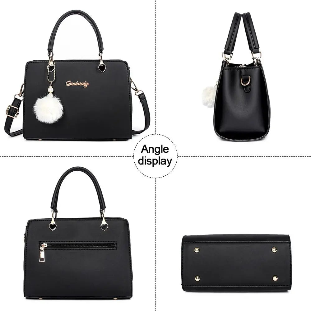 Diagram showing the dimensions of the black handbag: 24cm length, 18cm height, and 13cm width