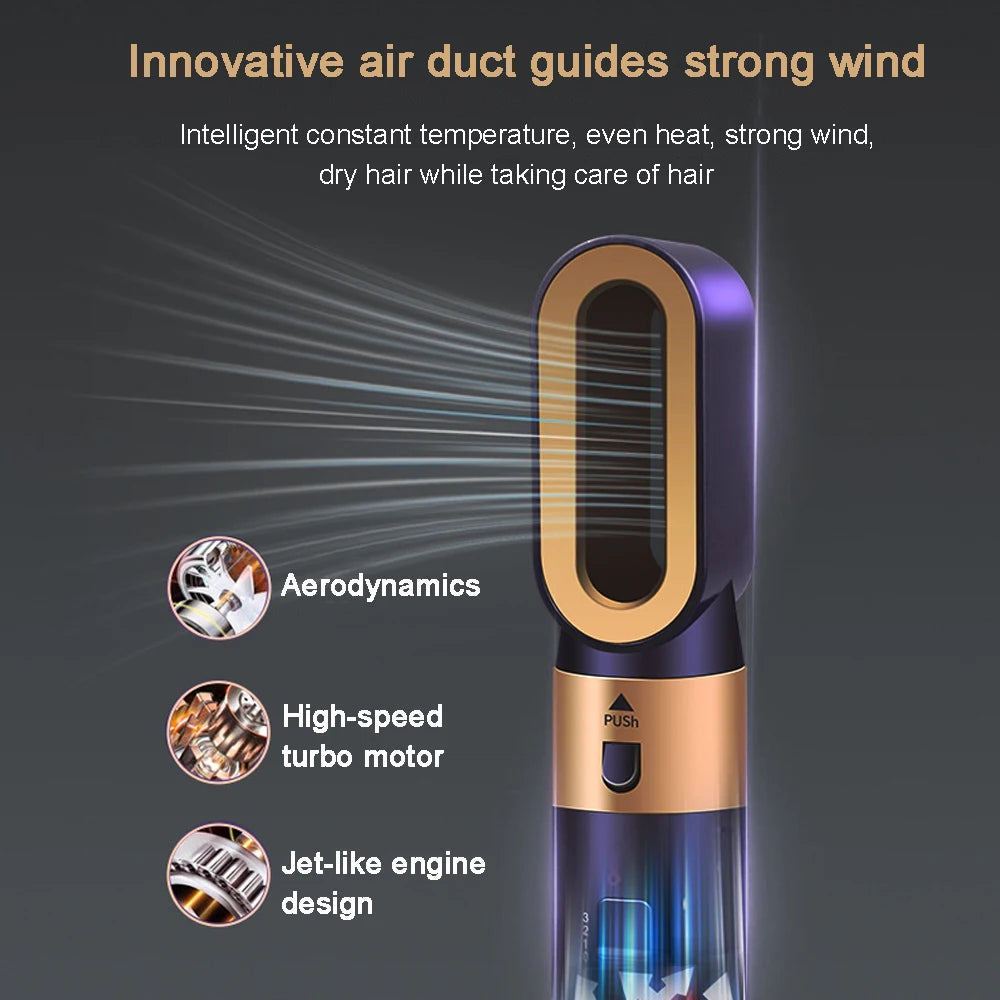 Innovative aerodynamic air duct design with a high-speed turbo motor for professional hair styling results.