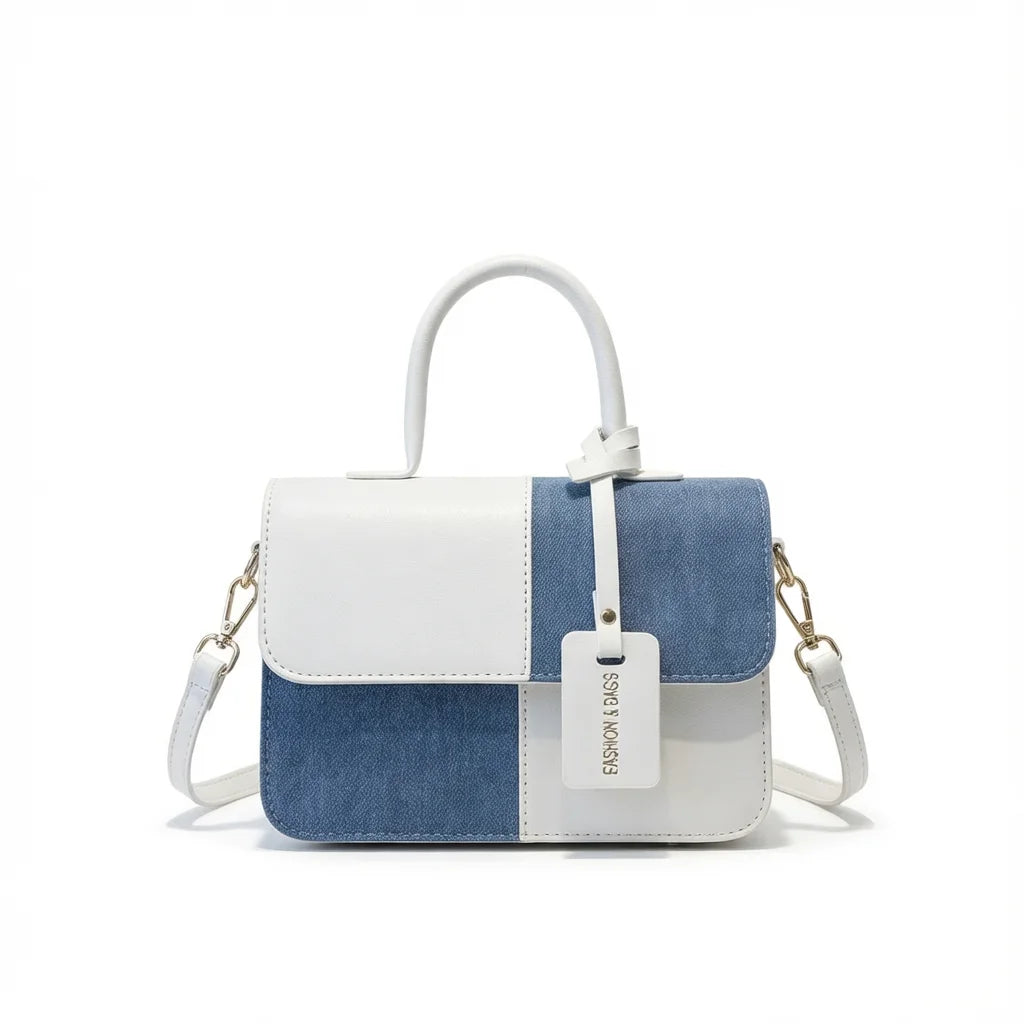 Luxury Lady Aurora crossbody handbag in two-tone blue and white vegan leather