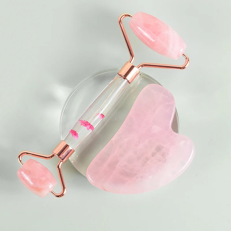 A pair of high-quality rose quartz rollers for facial therapy - Aurora Nova 4