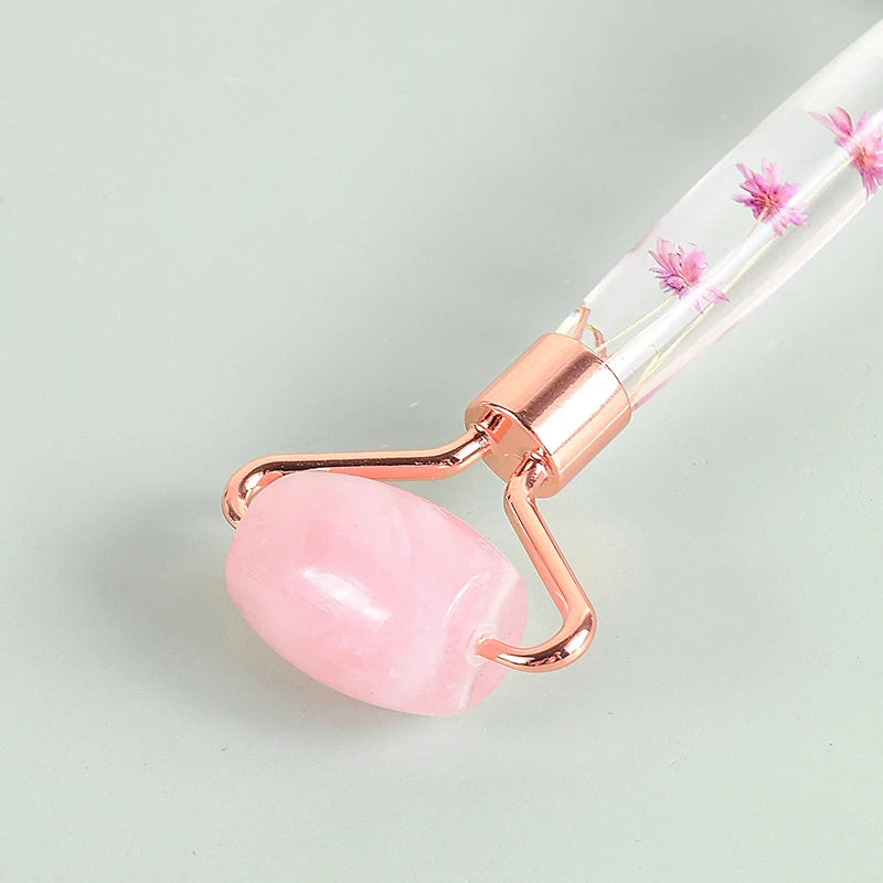 Professional pink quartz facial roller for skincare and anti-aging massage - Aurora Nova 4