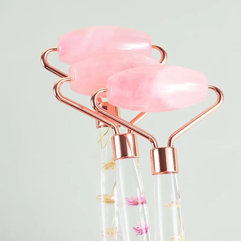 Professional rose quartz face roller for lymphatic drainage and facial toning - Aurora Nova 4