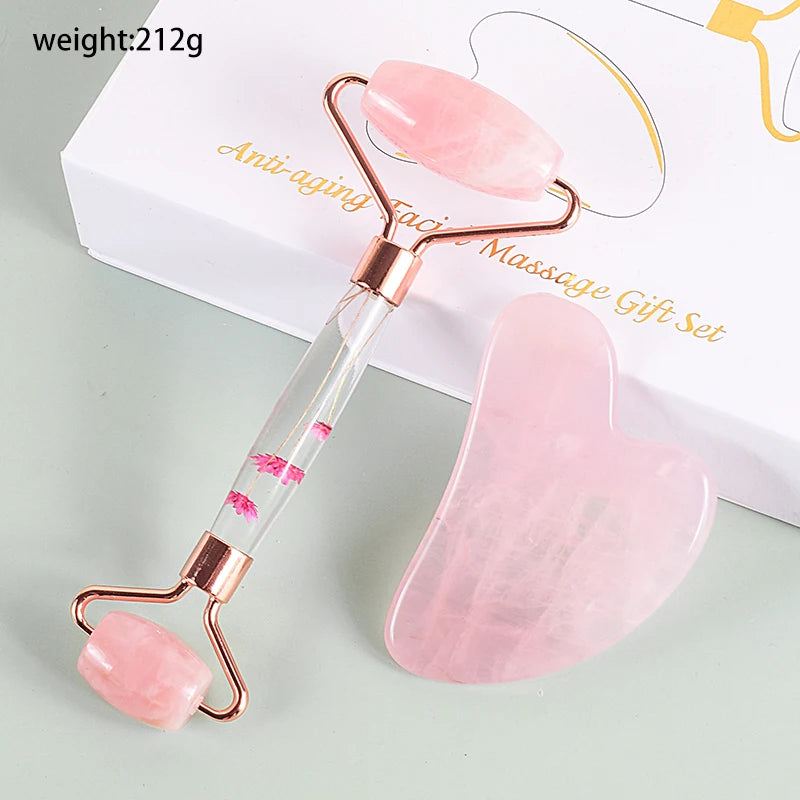 Anti-aging facial massage gift set with rose quartz roller and gua sha - Aurora Nova 4