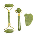 Gift box containing two different jade face rollers and a gua sha scraper