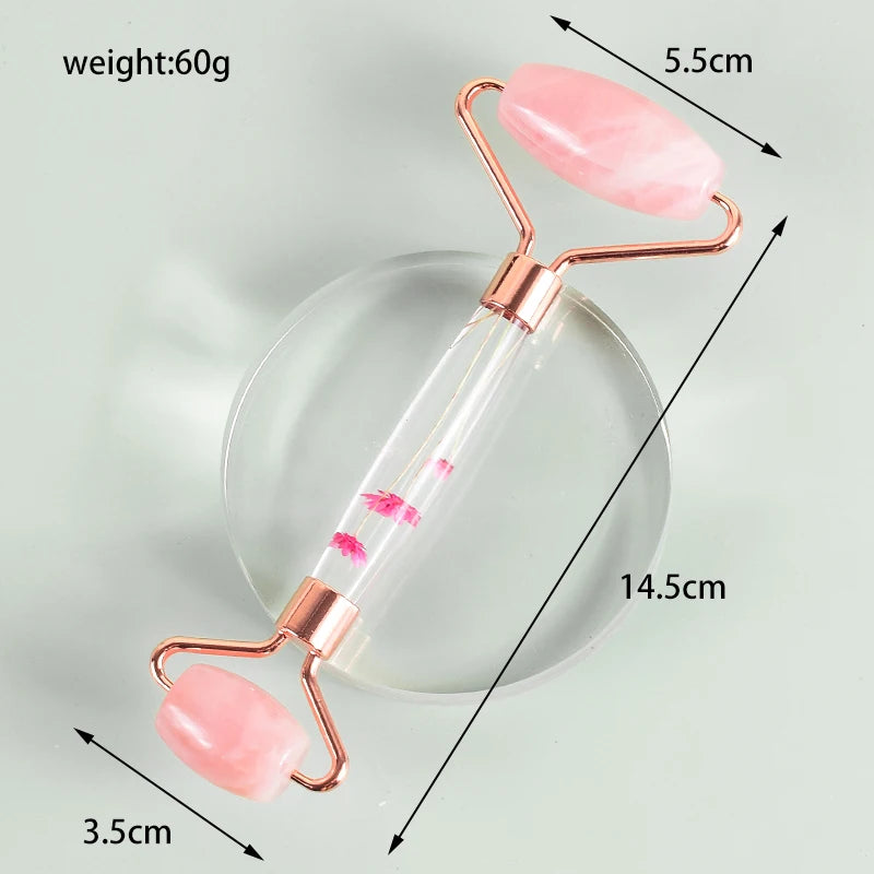 Two professional rose quartz facial rollers for skincare routine - Aurora Nova 4