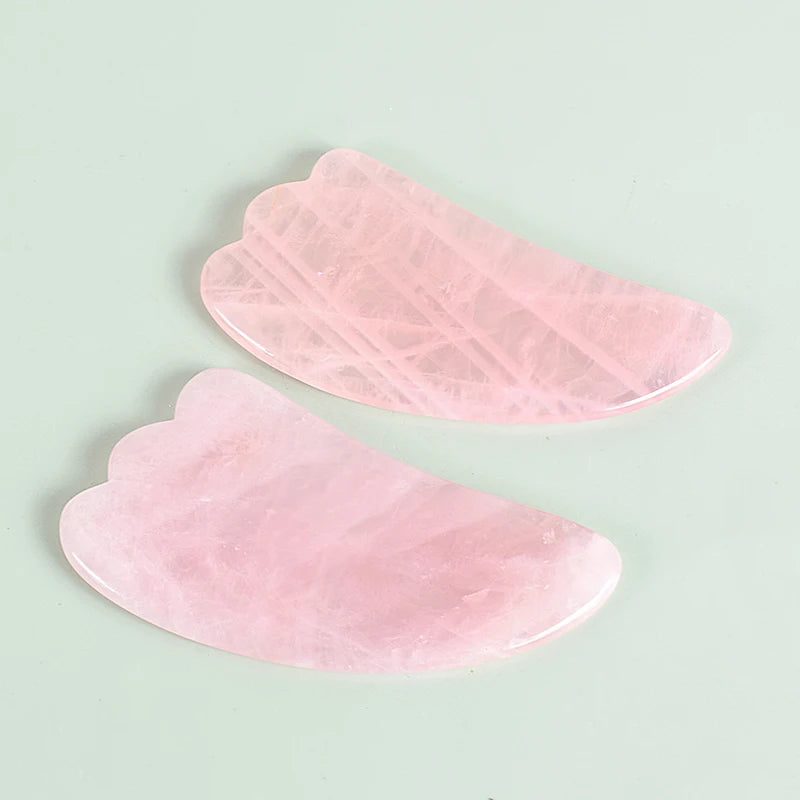 Pair of pink rose quartz gua sha facial massage tools - Aurora Nova 4

